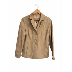 Vintage Guess Leather Blazer Jacket Tan Button Front 90s Minimalist Size Large